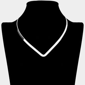 Simple Silver V Shape Metal Necklace Chain Open Modern Choker Jewelry